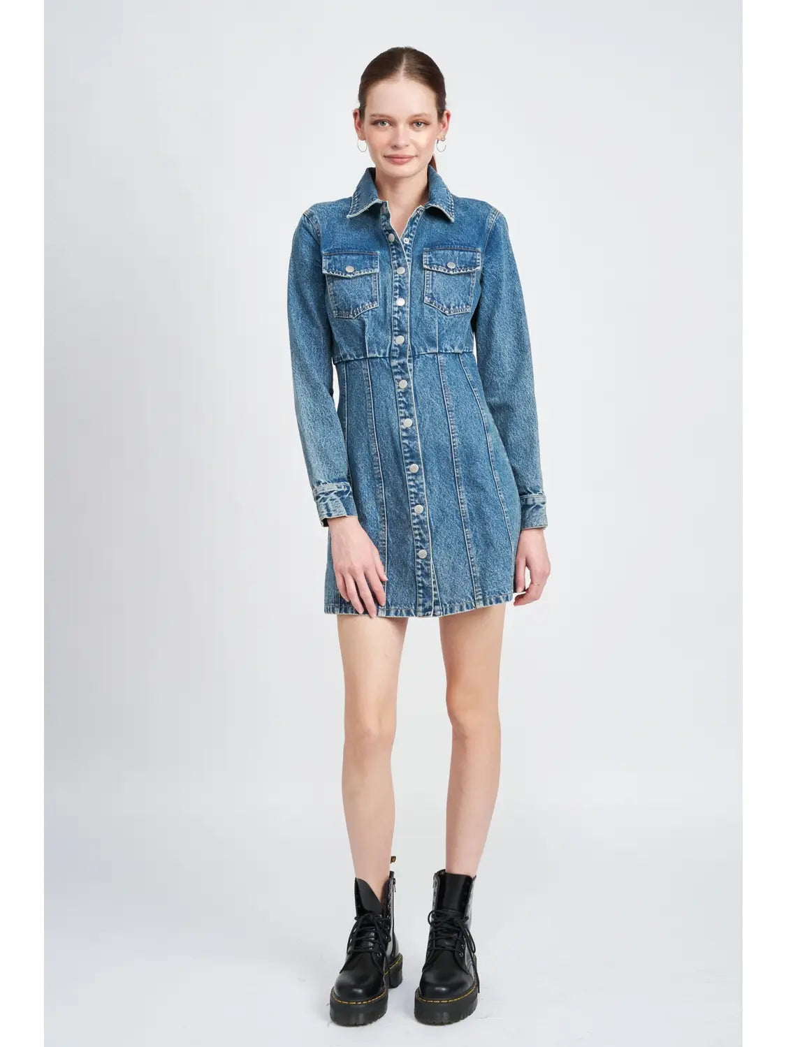 Denim Shirt Dress Wtih Cinched Waist