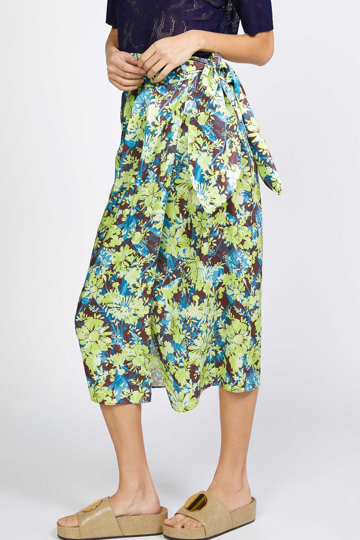 Floral Print Wrap Midi Skirt
