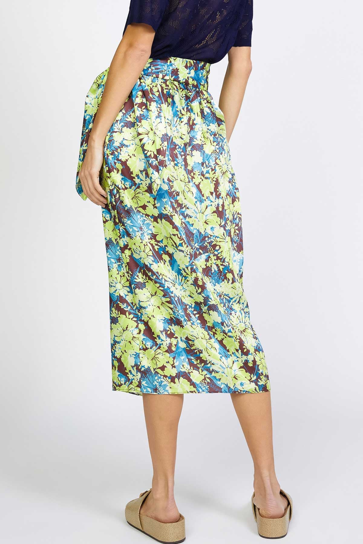 Floral Print Wrap Midi Skirt