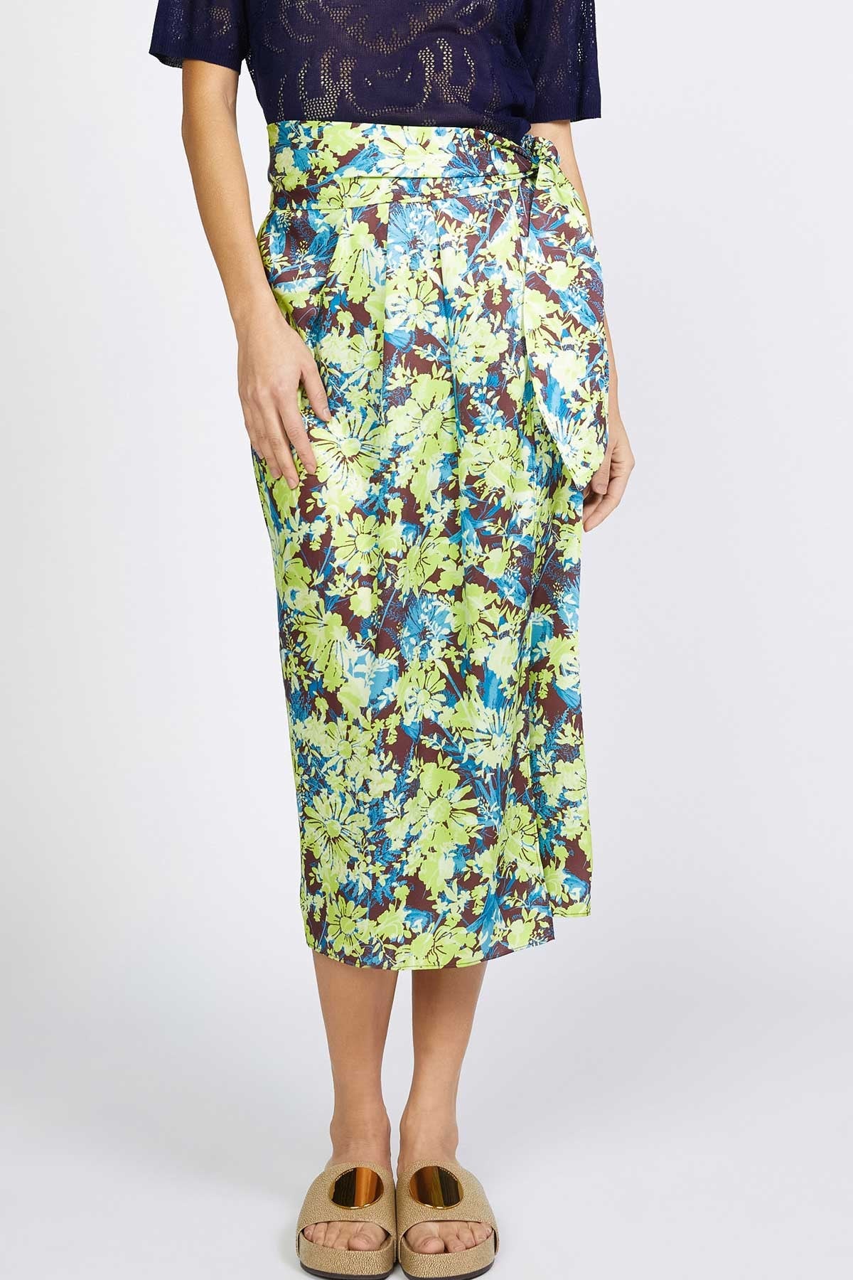 Floral Print Wrap Midi Skirt