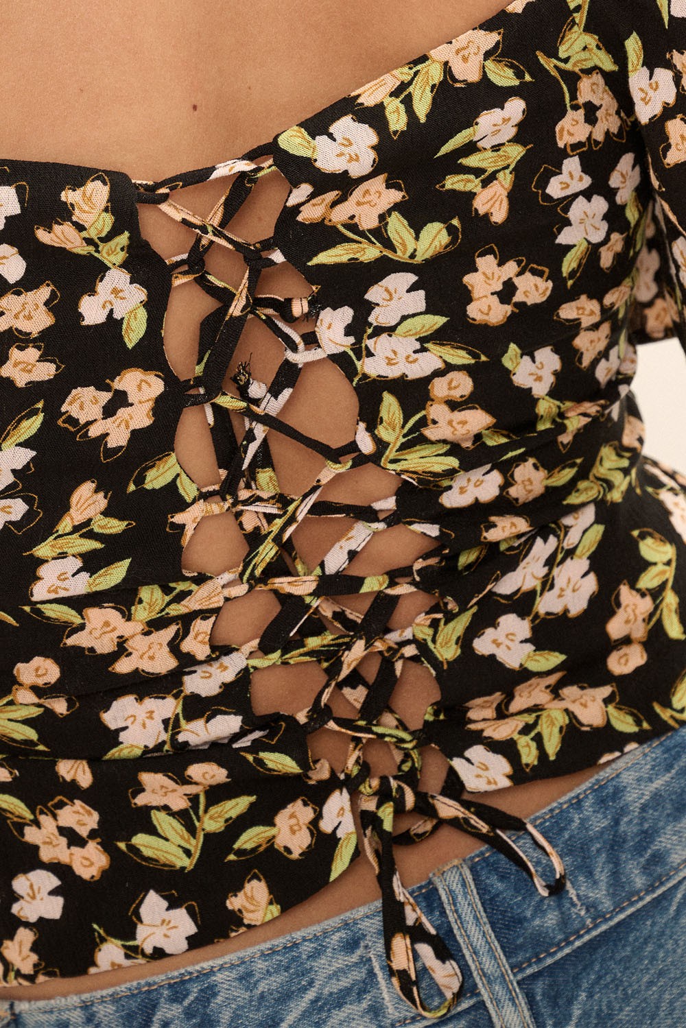Floral Crepe Square Neck Blouse