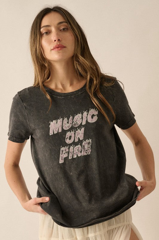 Music On Fire Mineral-Washed Graphic Tee