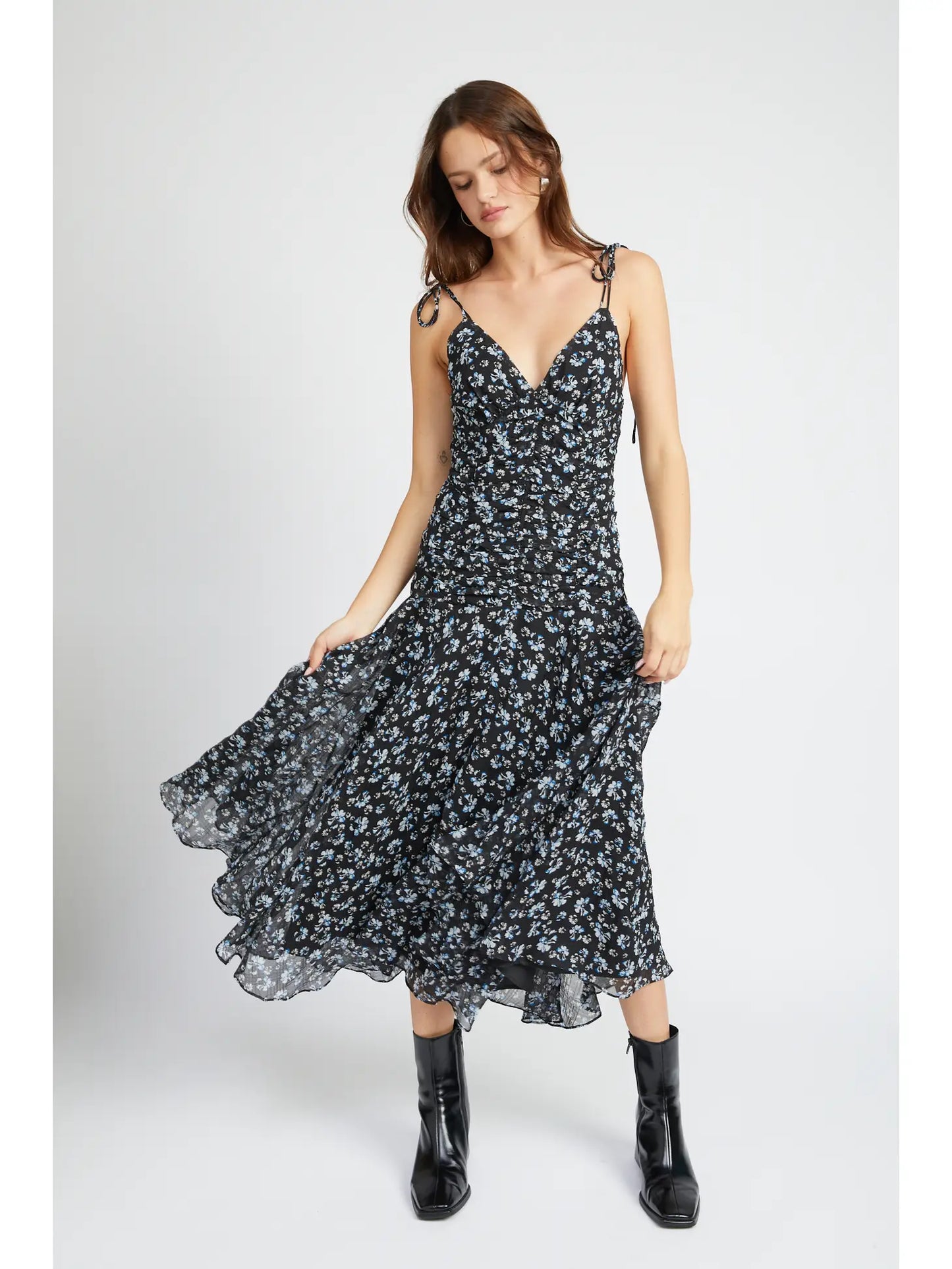 Ruched Dress with Angel Empire Waist Detail