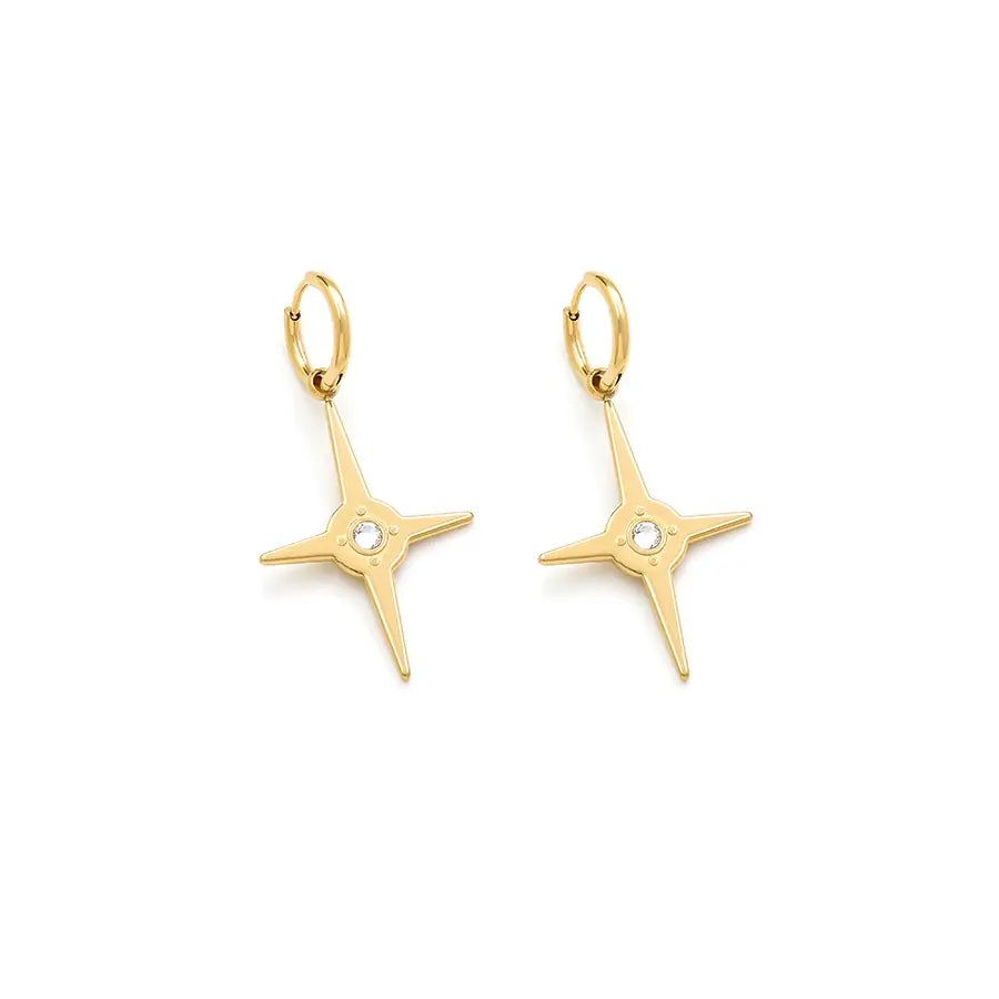 Steel Rhinestone Star Center Earrings