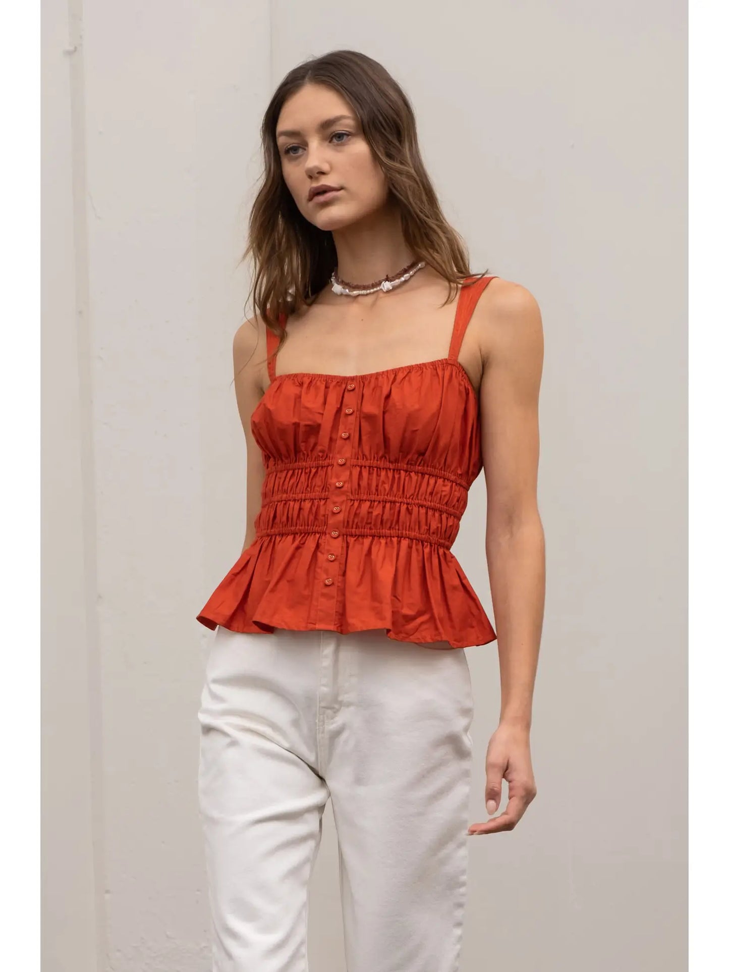 Shirred Button Top