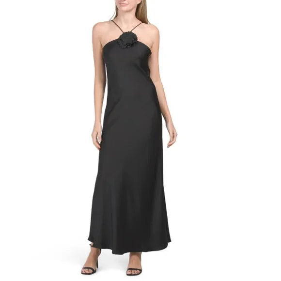 Halter Neckline Rosette Midi Dress