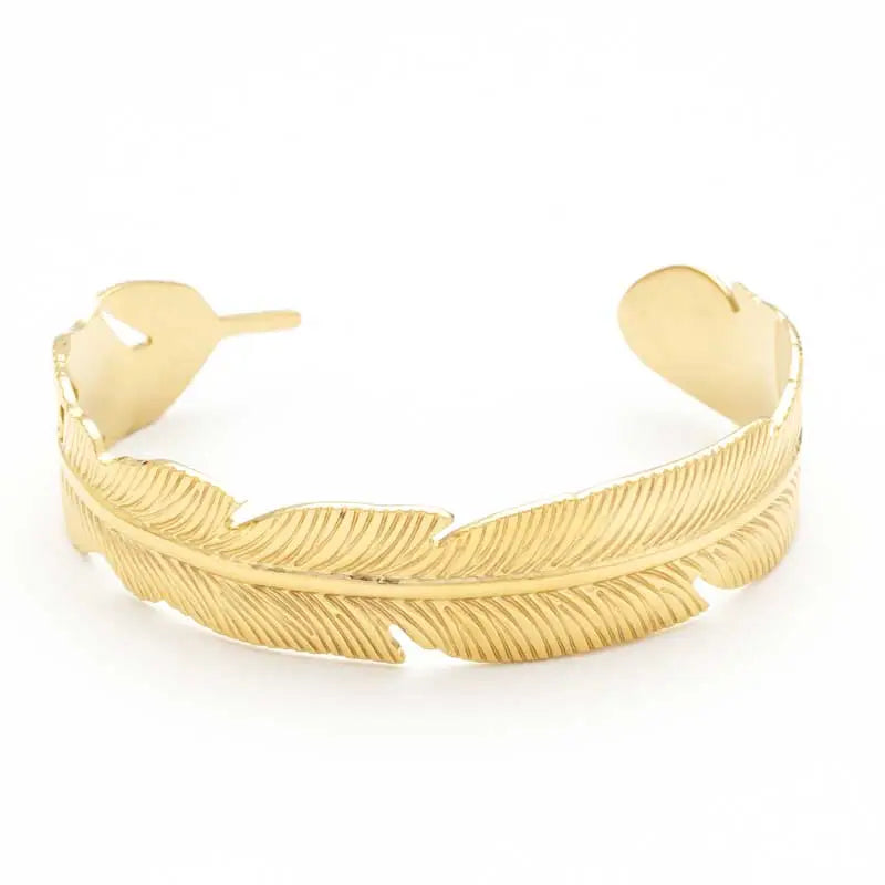 Steel Engraved Feather Bangle