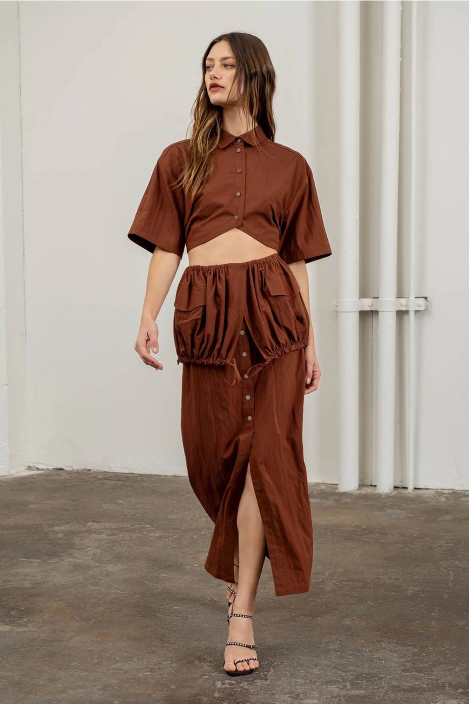 Solid Cropped Short Sleeve Shirt
