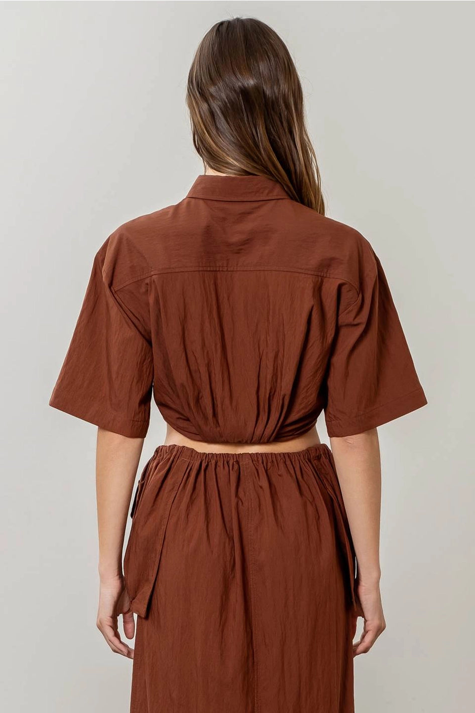 Solid Cropped Short Sleeve Shirt