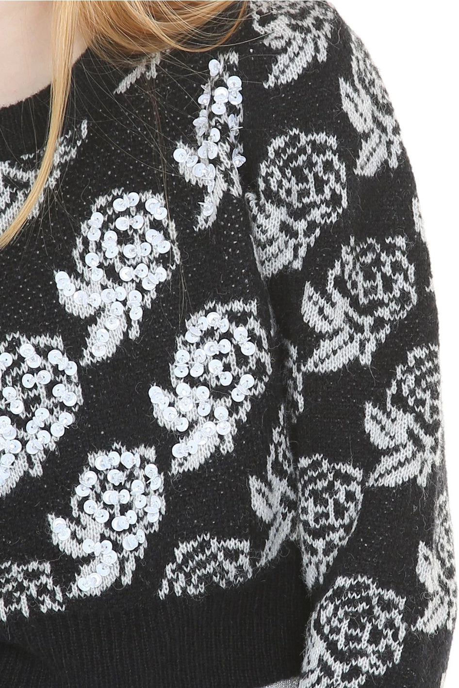 Floral Jacquard Knit with Sequins Top
