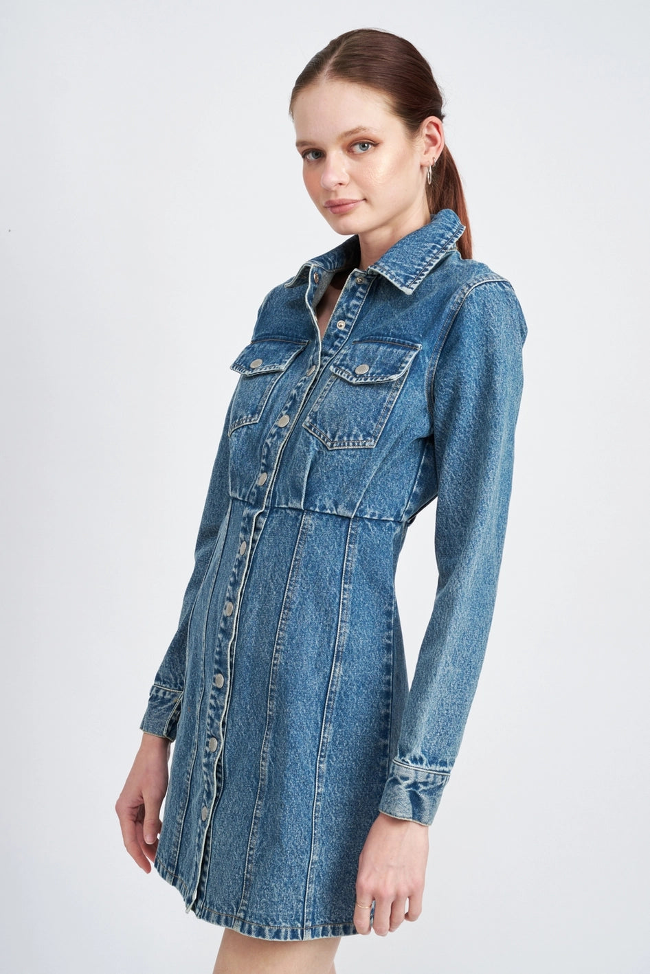 Denim Shirt Dress Wtih Cinched Waist