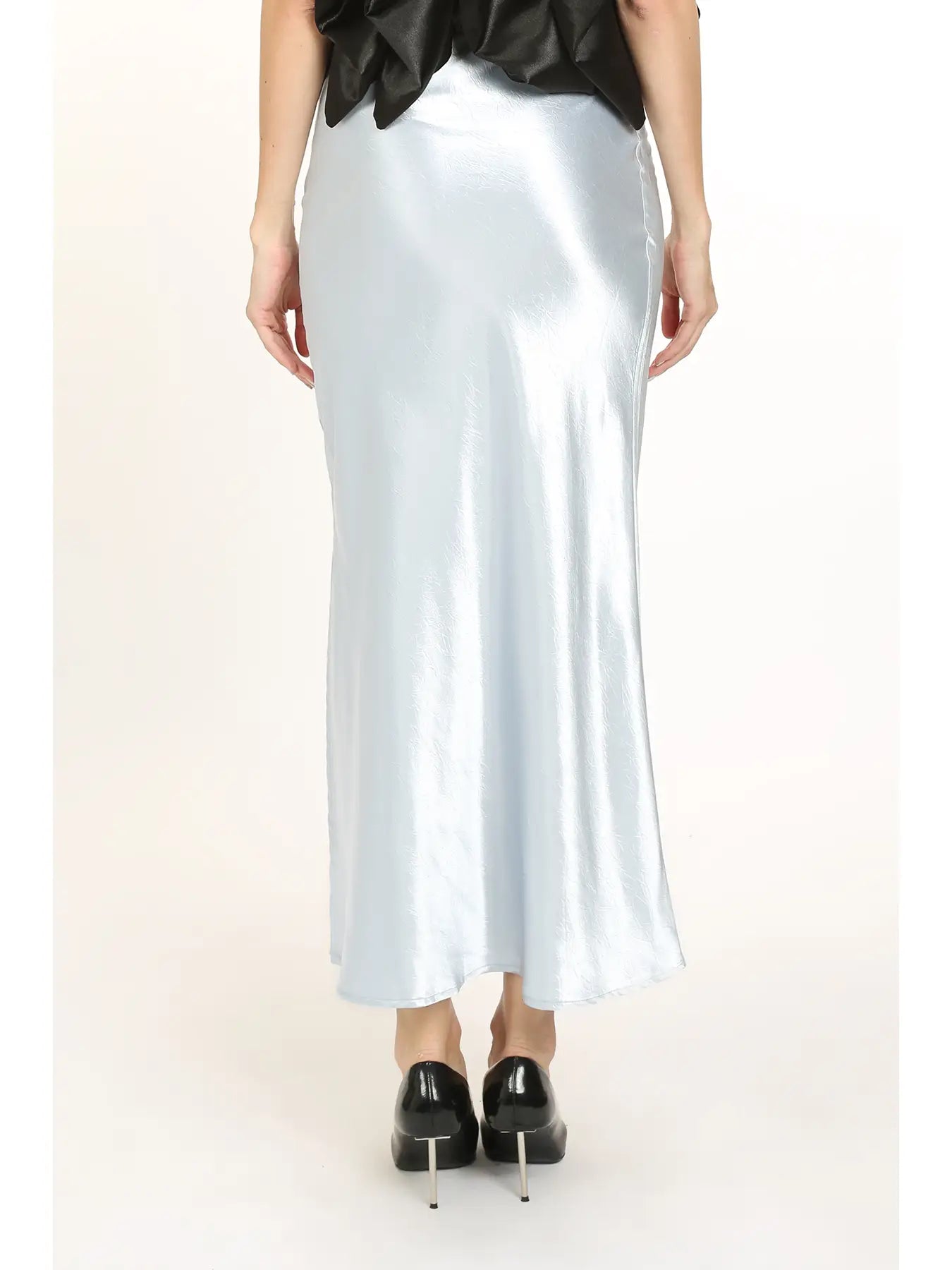 Crinkled Texture High Waist Satin Maxi Skirt