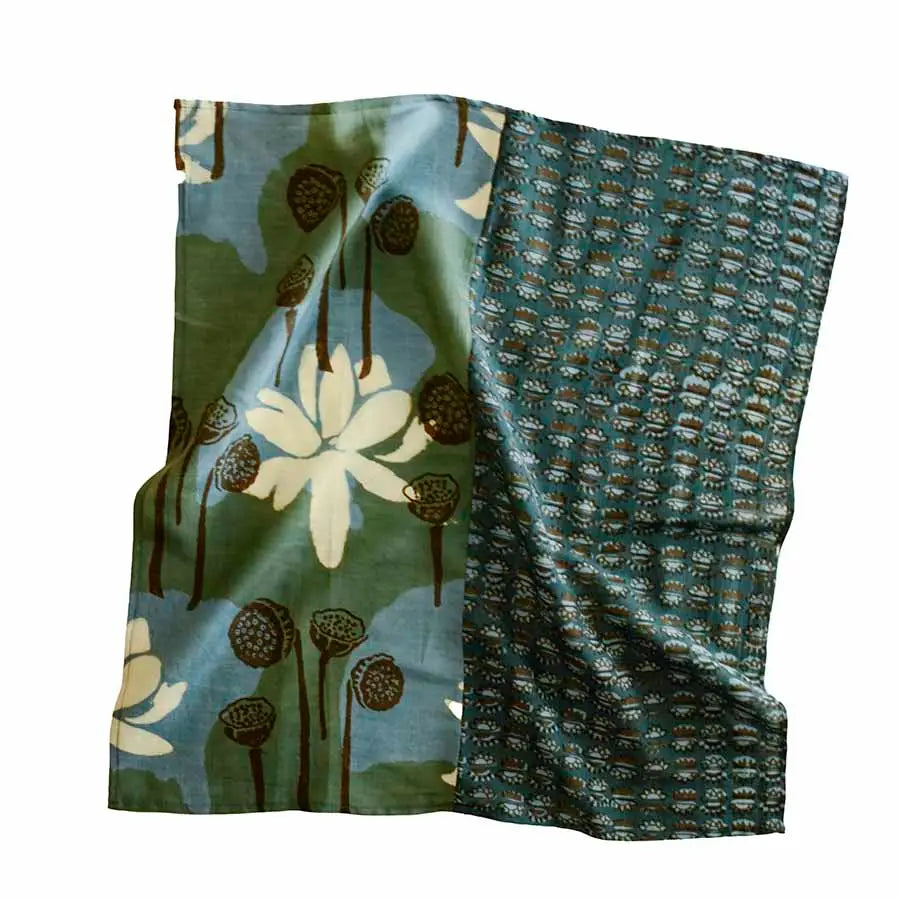 Dual Design Hand Block Printed Green Square Bandana