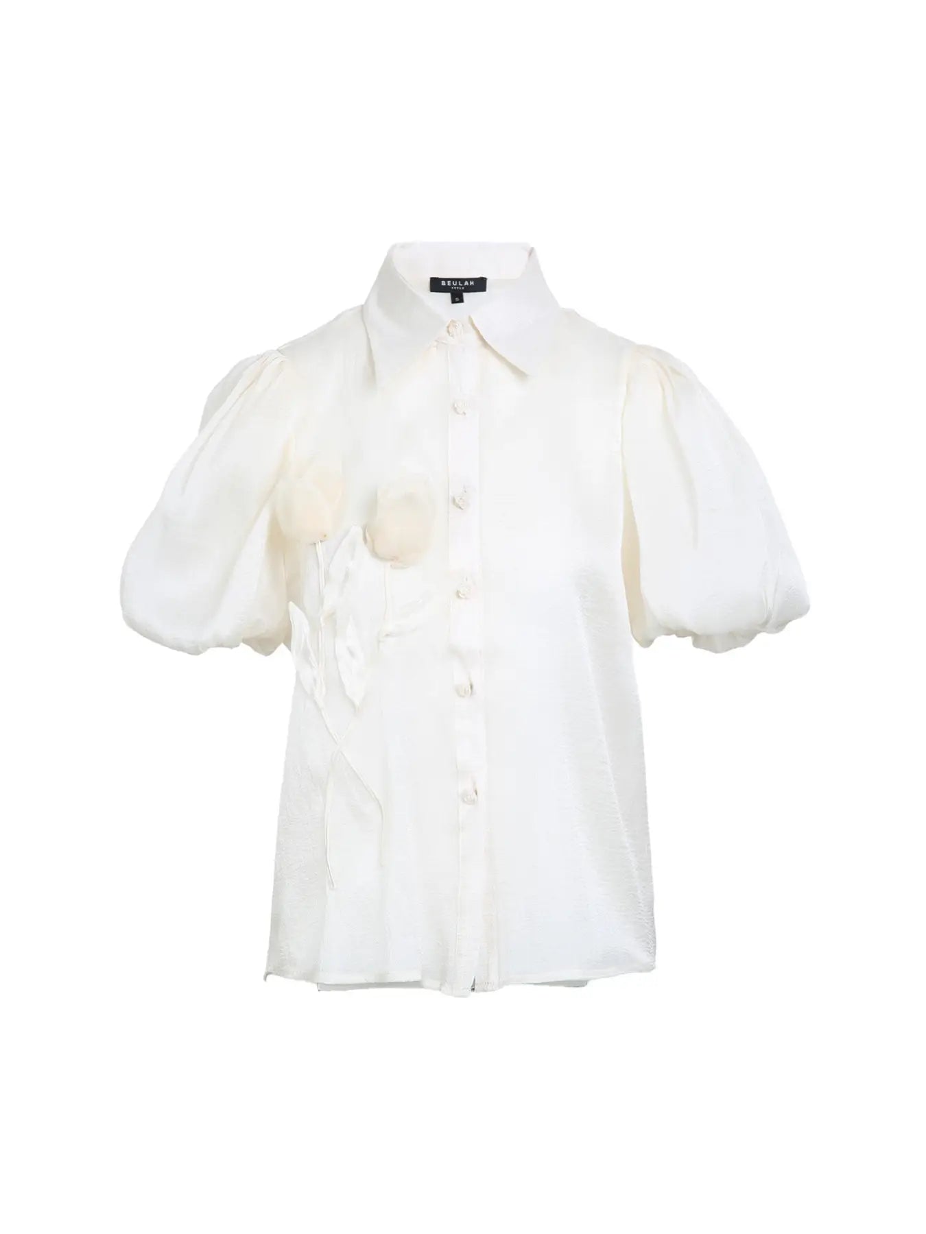 Floral Applique Puff Button Up Blouse