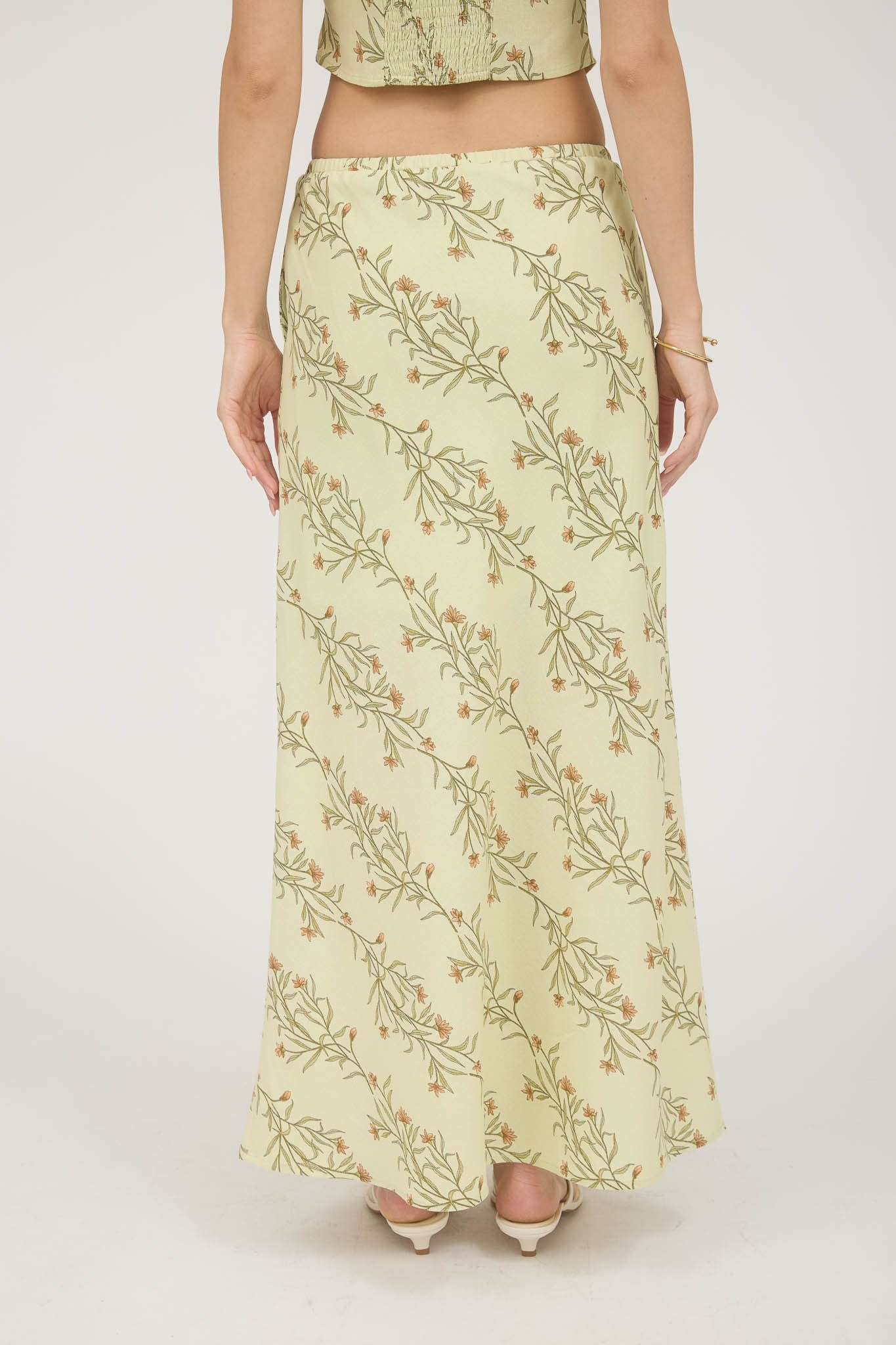 Floral Front Tie Linen Midi Skirt