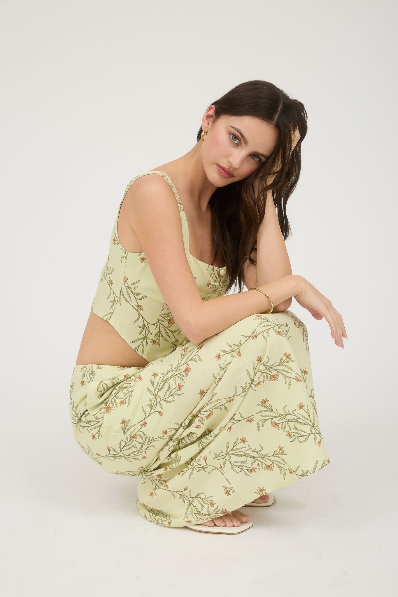 Floral Front Tie Linen Midi Skirt