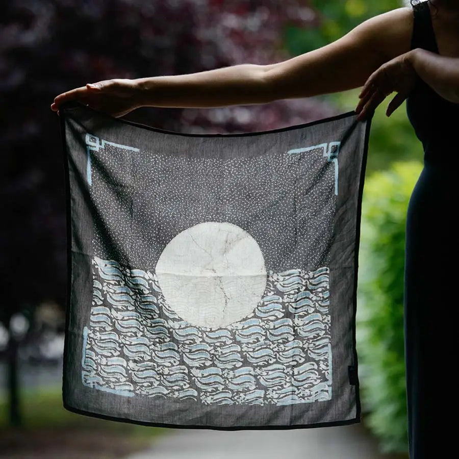 Handmade Silky Block Print Square Scarf Bandana - Chaand