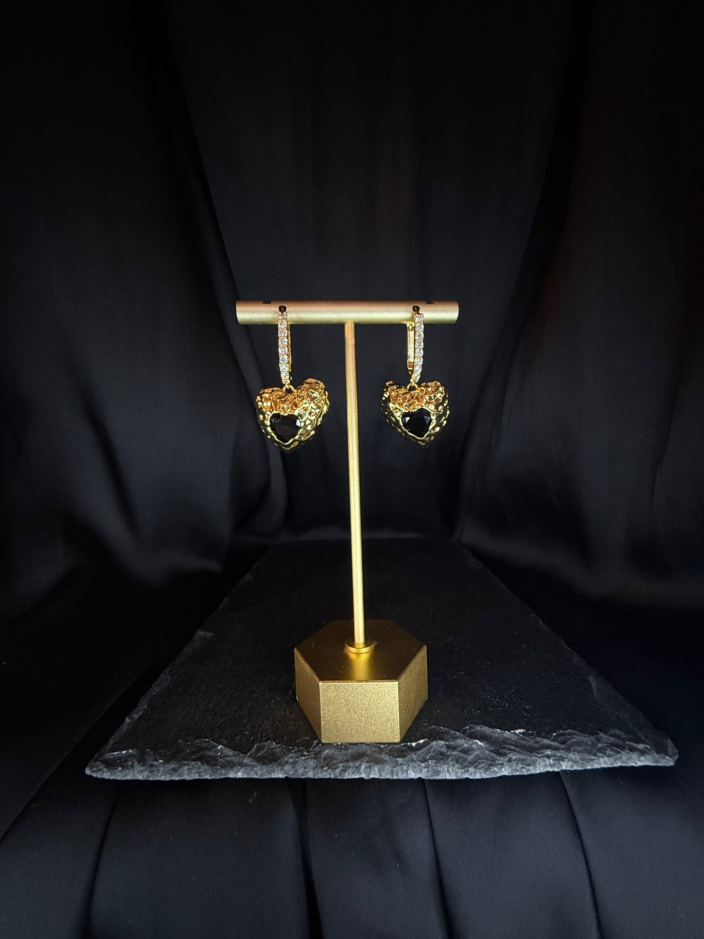 Black and Gold Abstract Heart Earrings