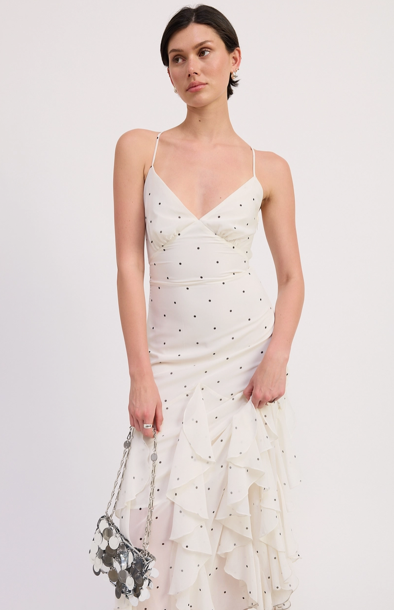 Ruffled Wrap Maxi Dress with Cross Back
