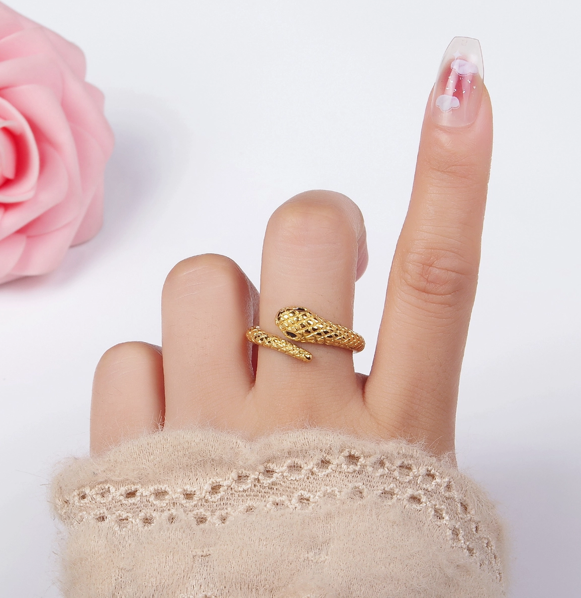 Stainless Steel Scaled Snake Wrap Ring