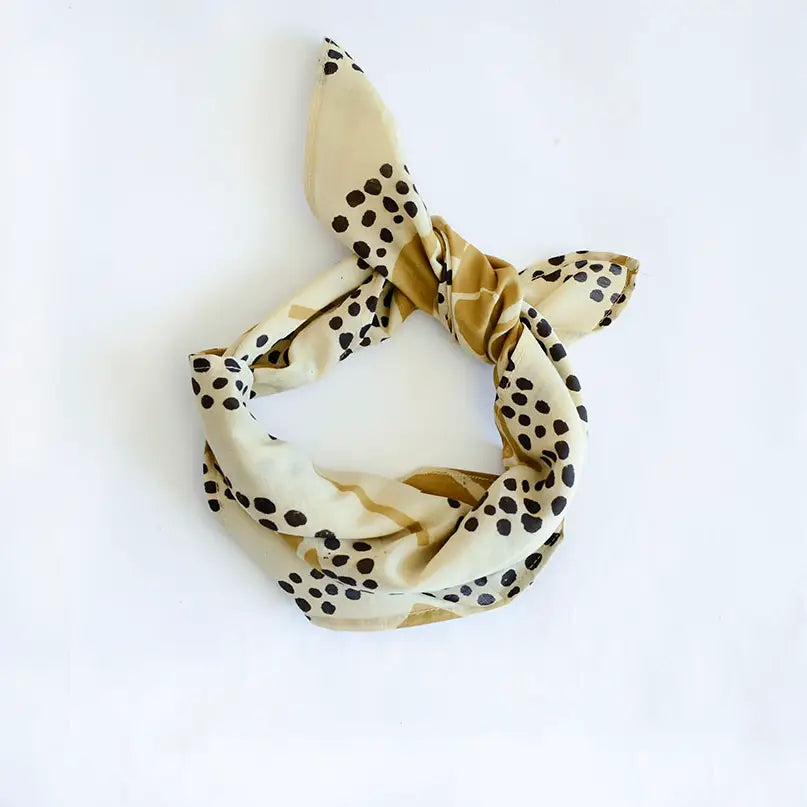 Women Head Bandana Scarf Block Print Cotton - Golden Gal