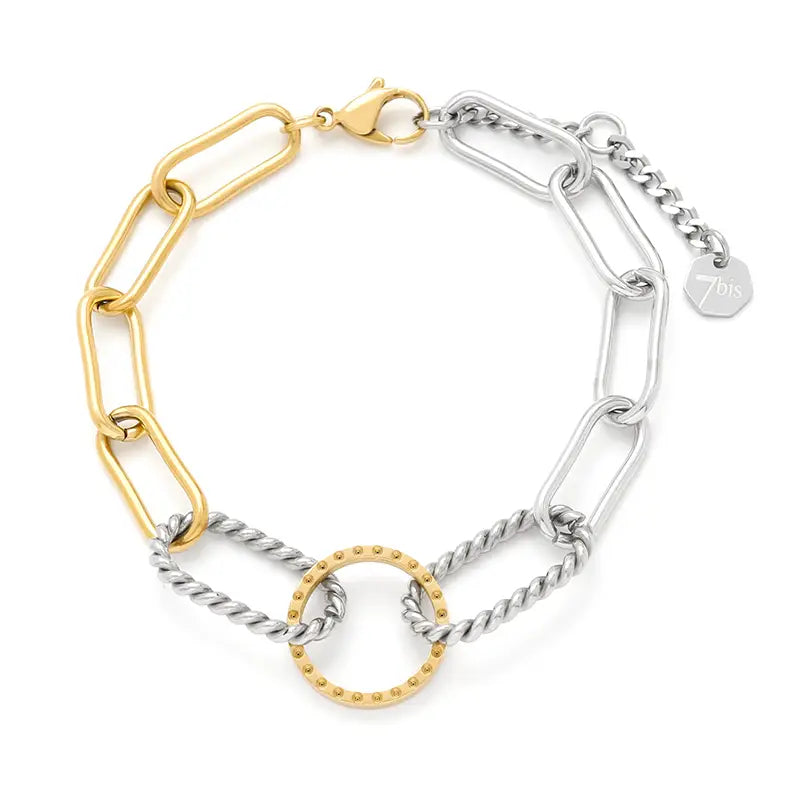 Adjustable Steel Bracelet with Silver Gold Twisted Chain