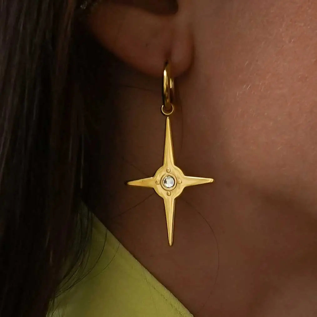 Steel Rhinestone Star Center Earrings