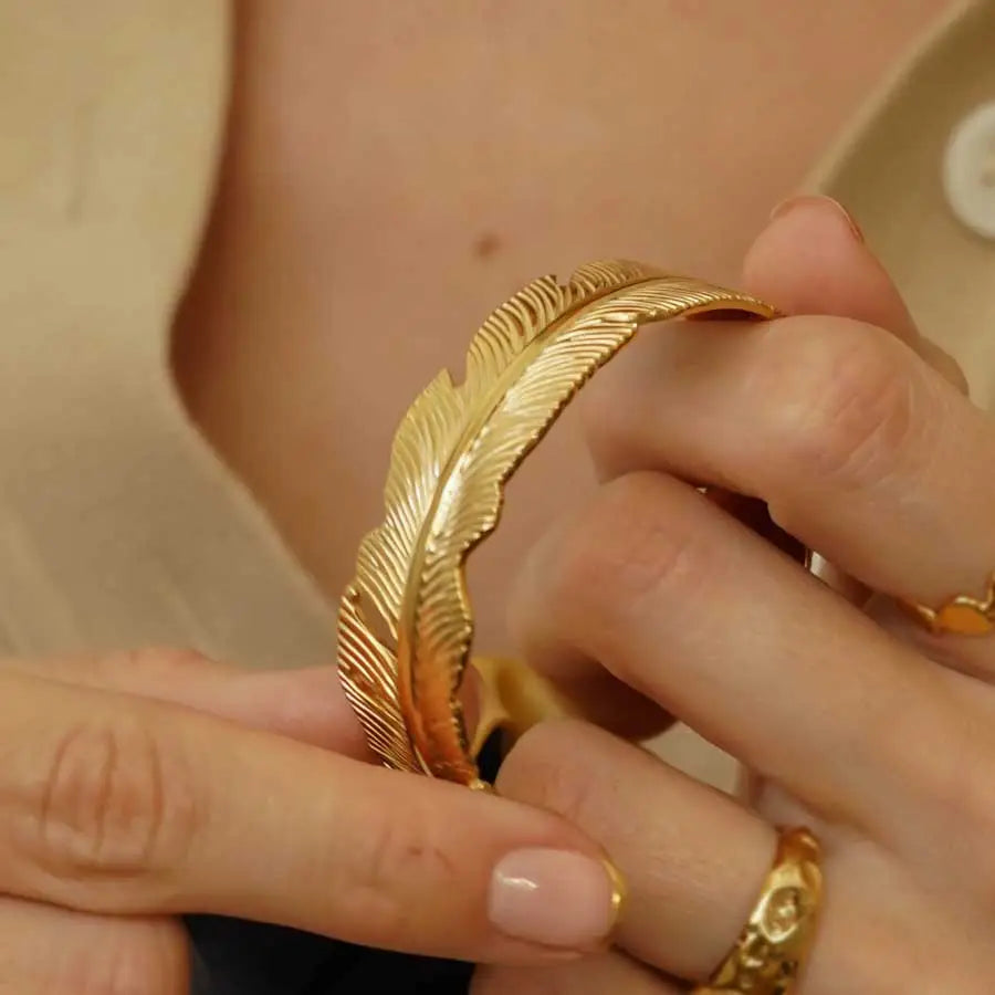 Steel Engraved Feather Bangle