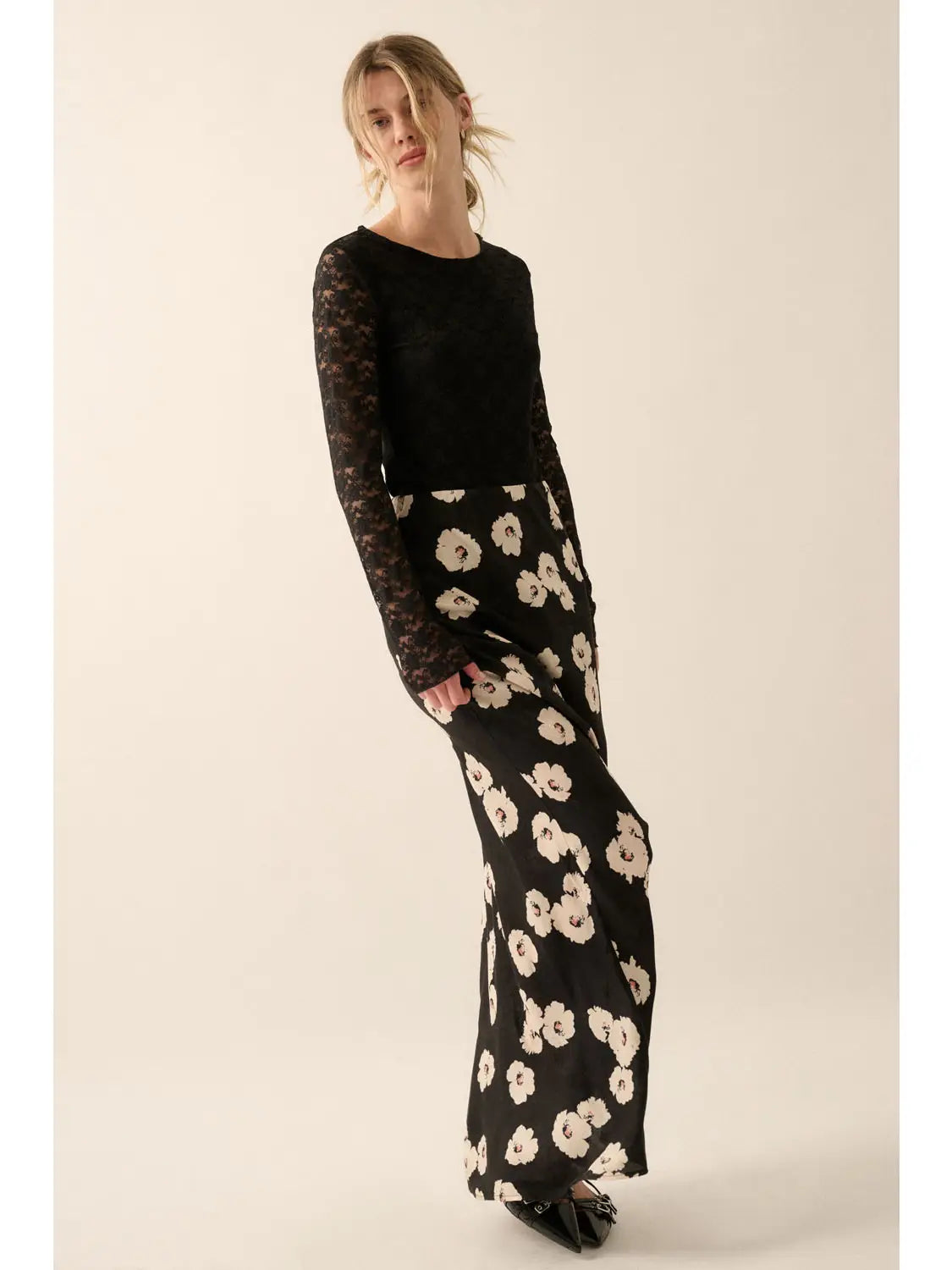 Floral High-Waist Woven Maxi Skirt
