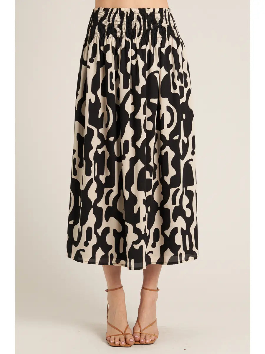 Printed Smocked Waistband Midi Skirt