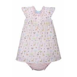 Henley Dress + Bloomer - Palms & Giraffes on Coral