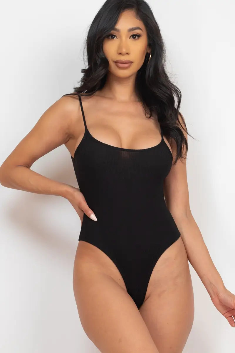 Solid Casual Ribbed Cami Bodysuit