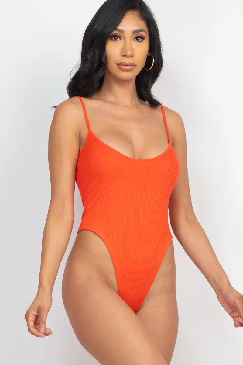 Solid Casual Ribbed Cami Bodysuit