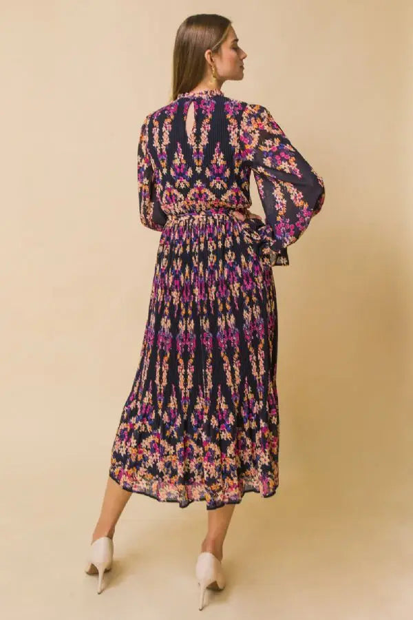Printed Woven Full Pleated Midi Dress