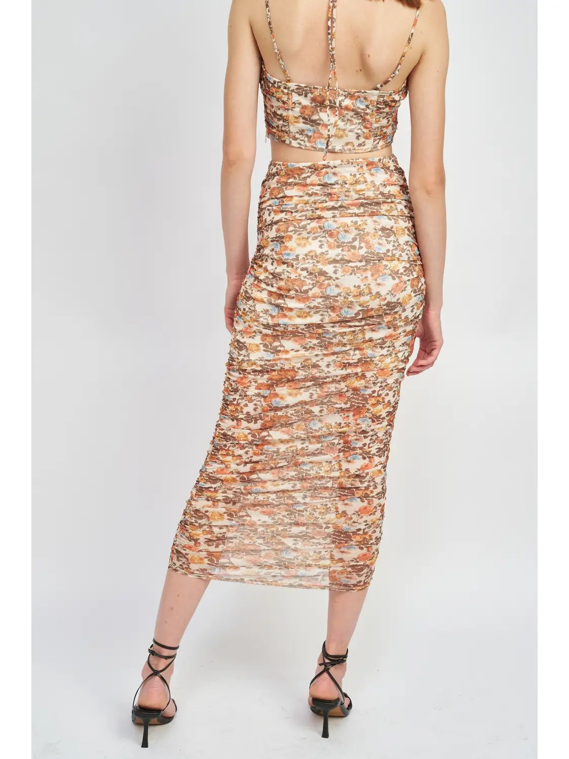 Floral Ruched Midi Skirt