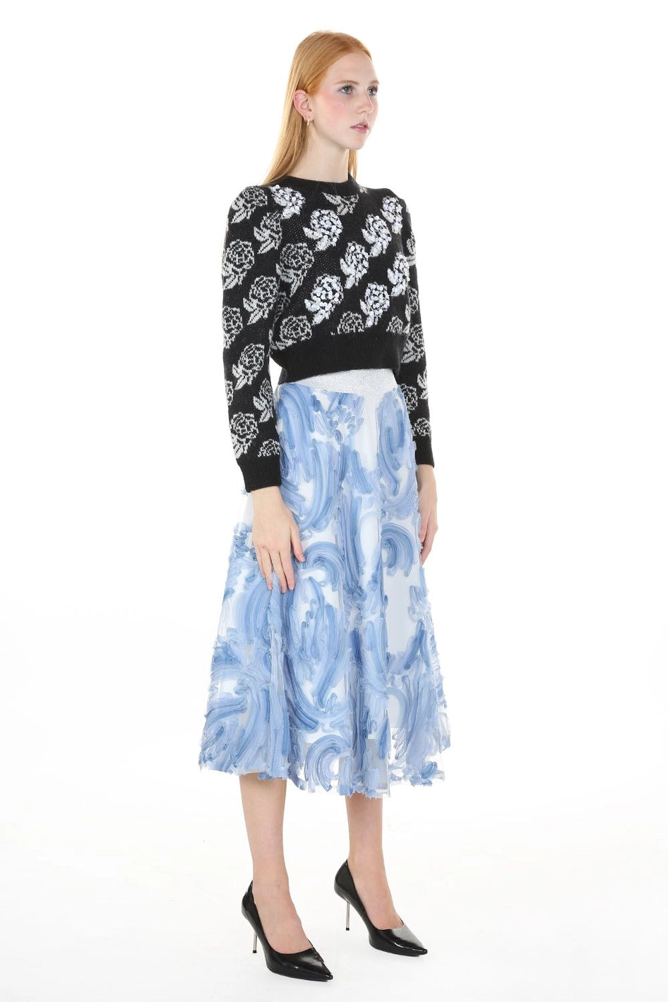 Floral Jacquard Knit with Sequins Top