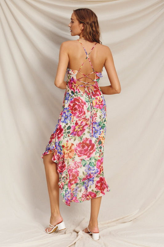 Heavenly Hues Diagonal Ruffled Midi Dress