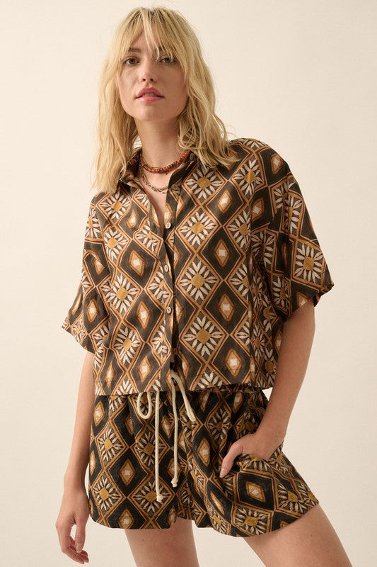 Sahara Diamond Print Blouse