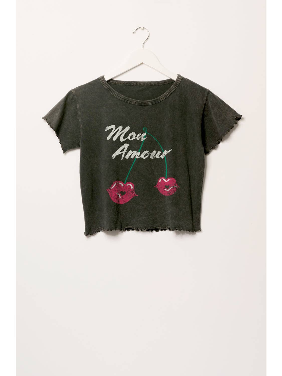 Mon Amour Round Neck Lettuce Edge Graphic Tee