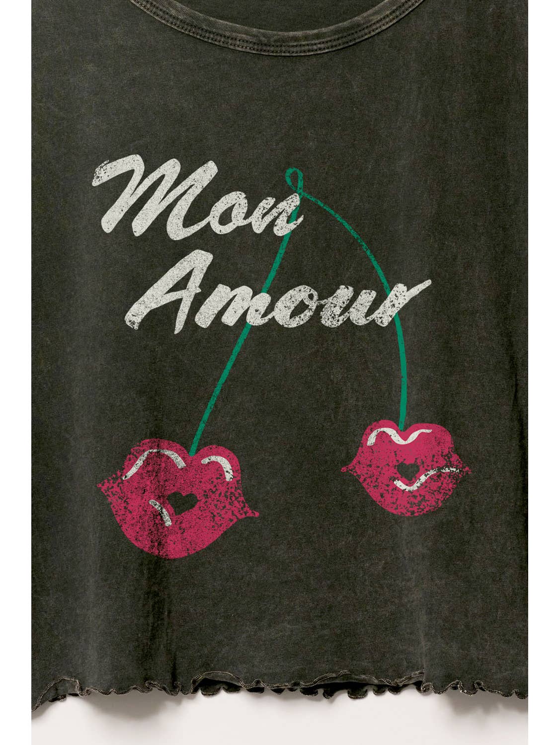 Mon Amour Round Neck Lettuce Edge Graphic Tee
