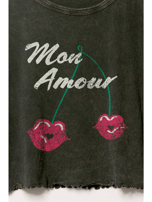 Mon Amour Round Neck Lettuce Edge Graphic Tee
