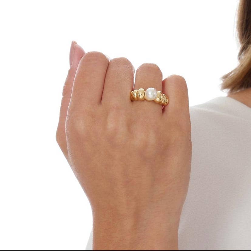 18k Gold Filled Beads and Pearl Ring