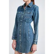 Denim Shirt Dress Wtih Cinched Waist