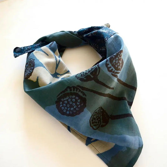 Dual Design Hand Block Printed Green Square Bandana