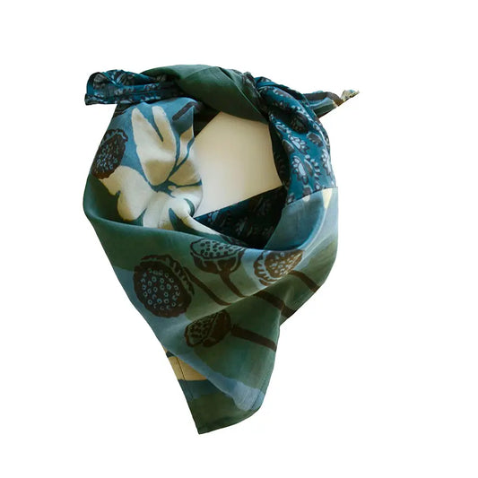 Dual Design Hand Block Printed Green Square Bandana