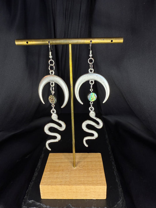 Silver moon and snake dangles