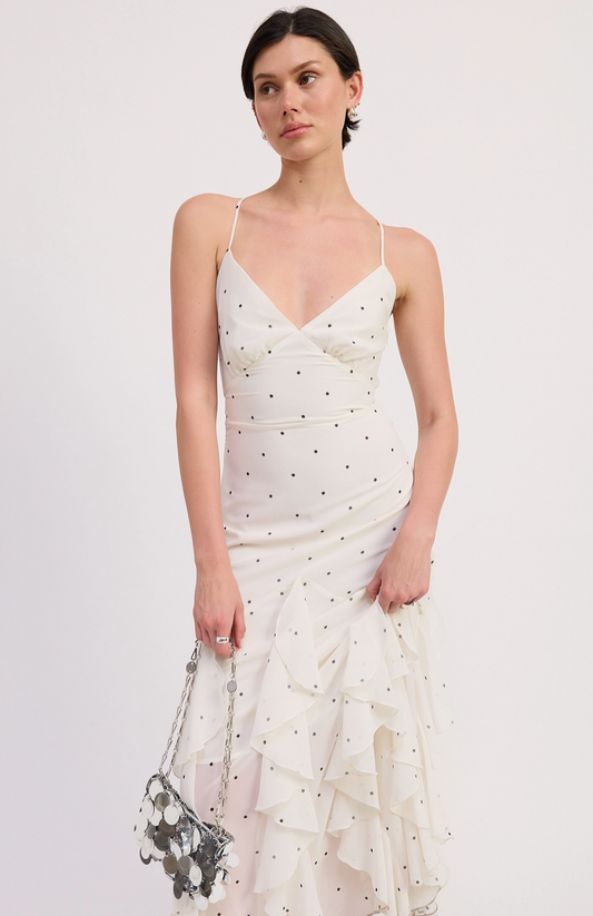 Ruffled Wrap Maxi Dress with Cross Back