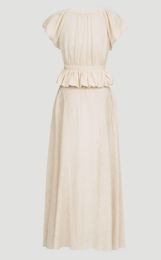 Bubble Sleeve V-Neck Front Tie Linen Crop Top