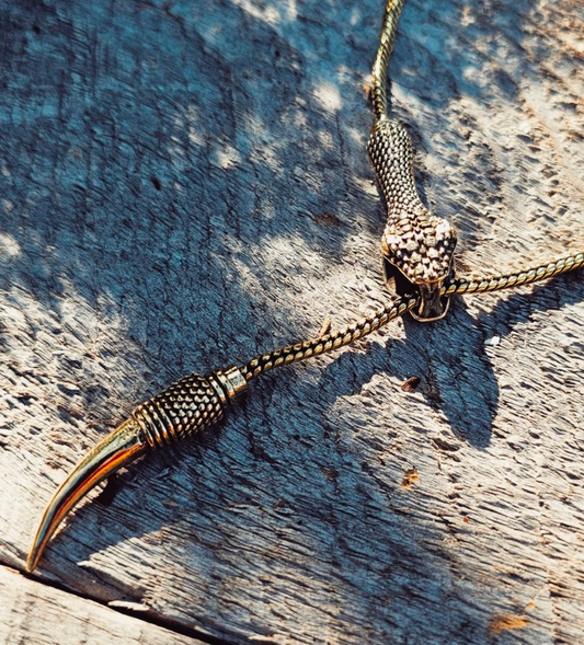 Brass Snake Chain Serpent Lariat Long Necklace