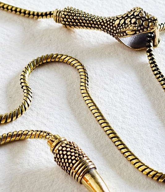 Brass Snake Chain Serpent Lariat Long Necklace